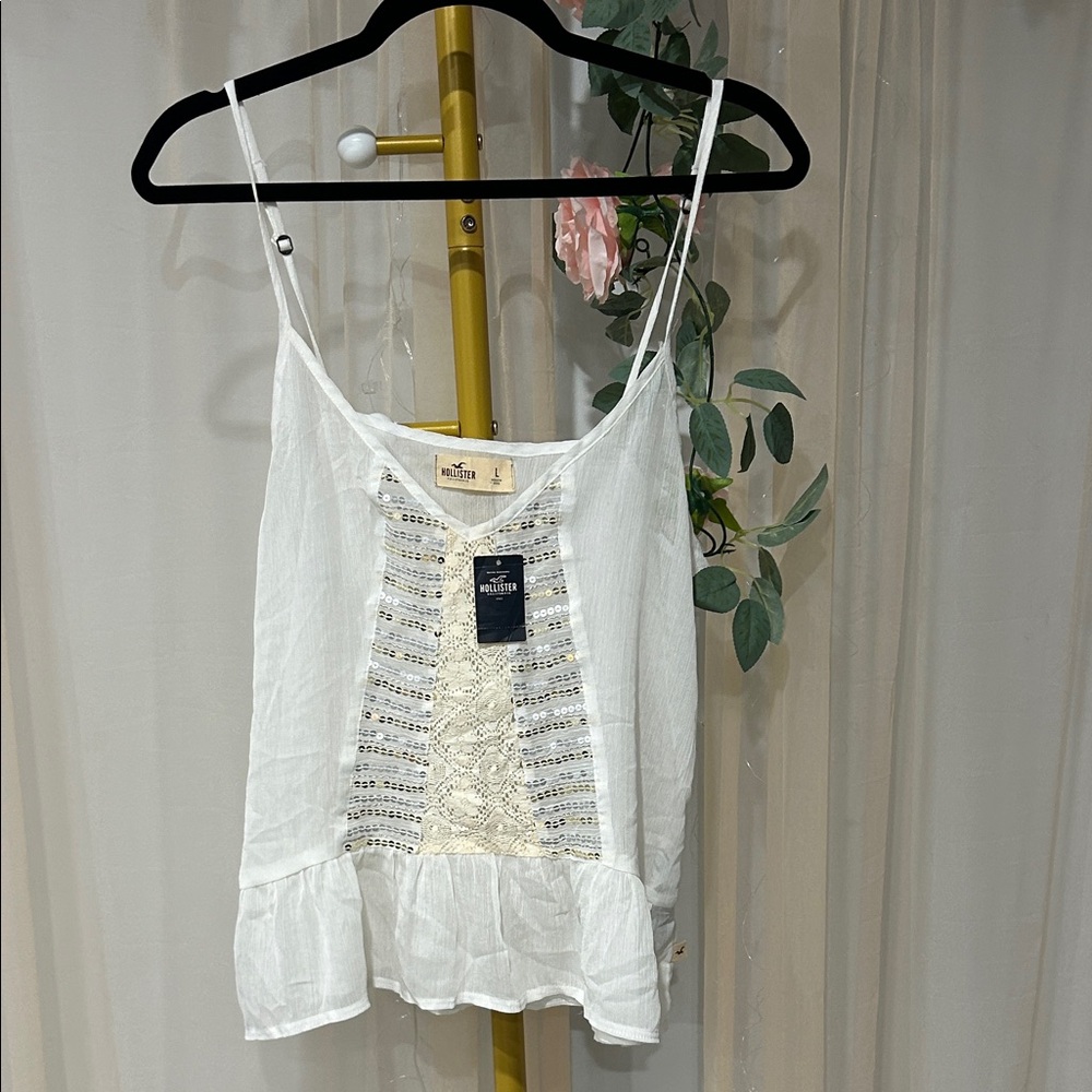 Hollister White Camisole with Lace Accents